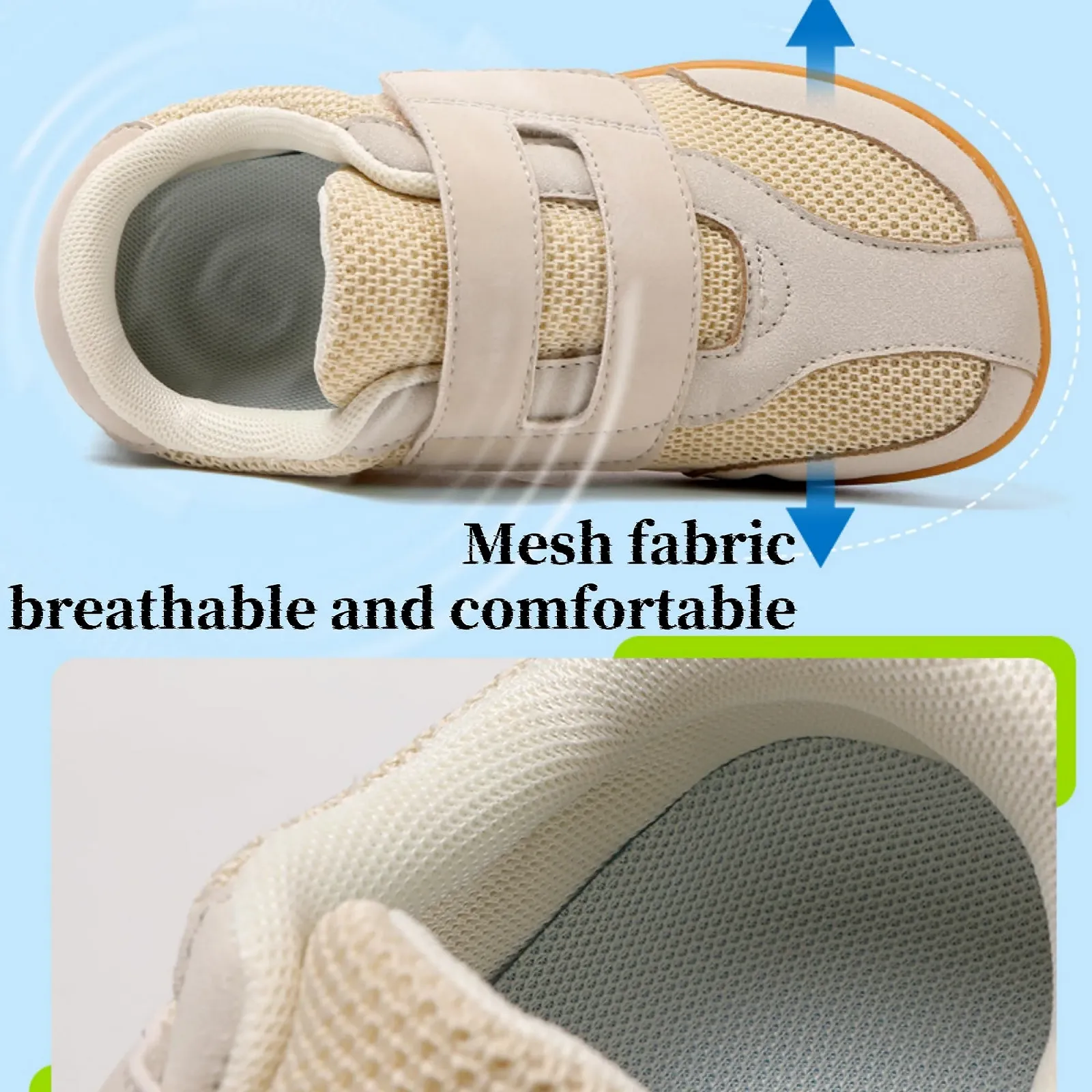 Дитячі унісекс босоніжки з широкою застібкою, дихаючі легкі, фото №3
