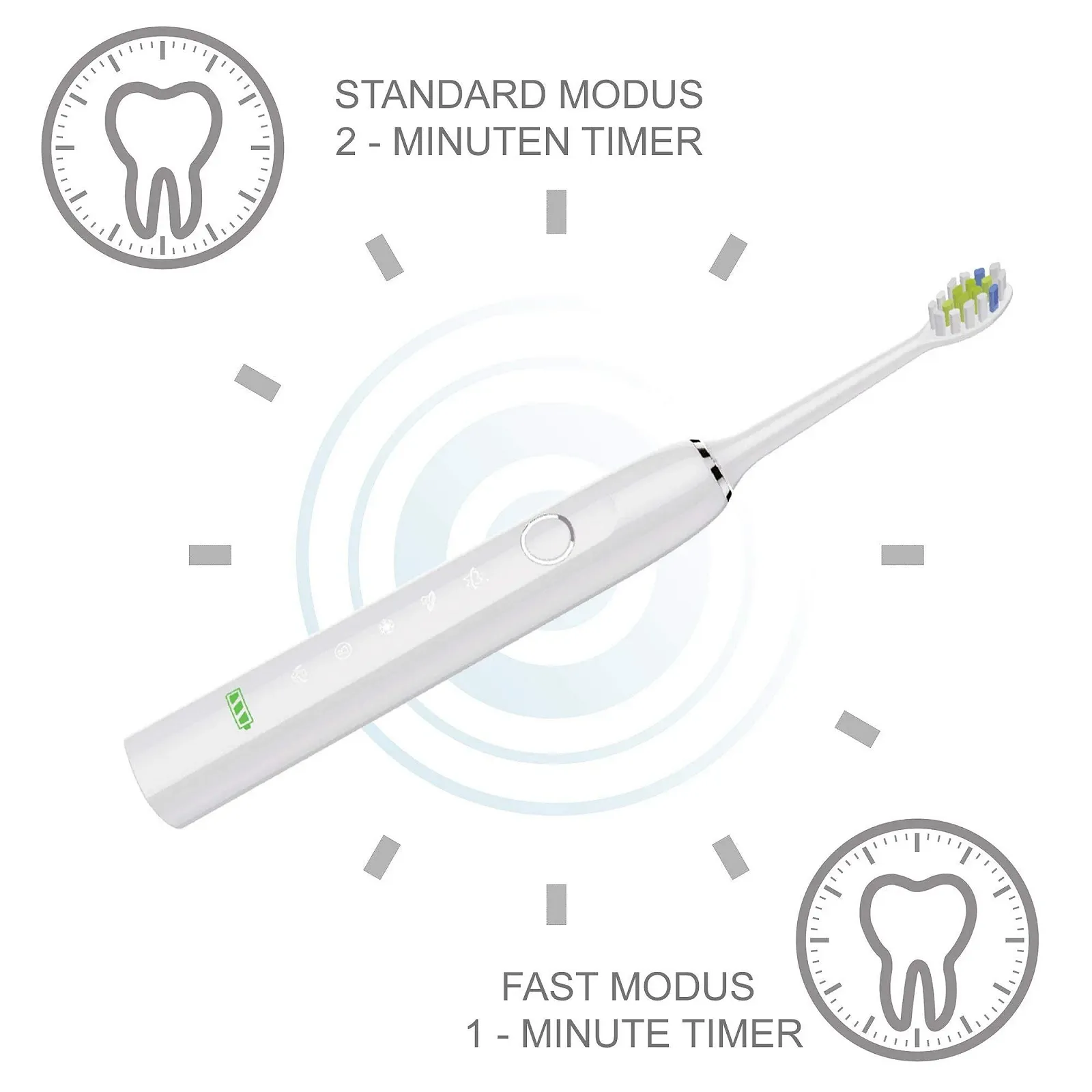 Электрическая звуковая зубная щетка @tec Ultralight Clean Flow 5 режимов 38000 вибраций/мин 100 дней автономной работы IPX7 USB, фото №5