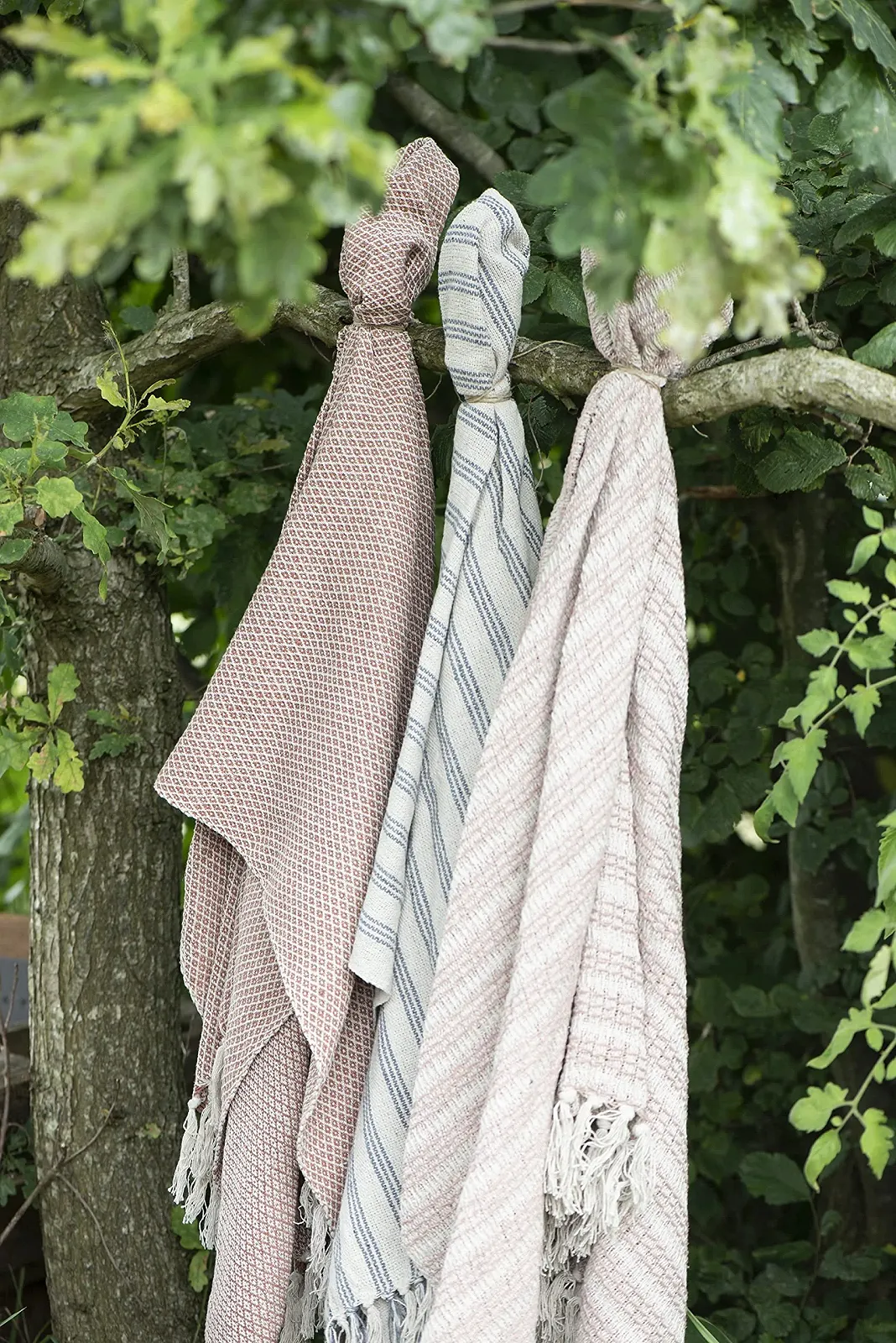 Плед IB Laursen М'який плед Кремовий / Мальвовий в смужку 160 см x 130 см 100% Бавовна, фото №2