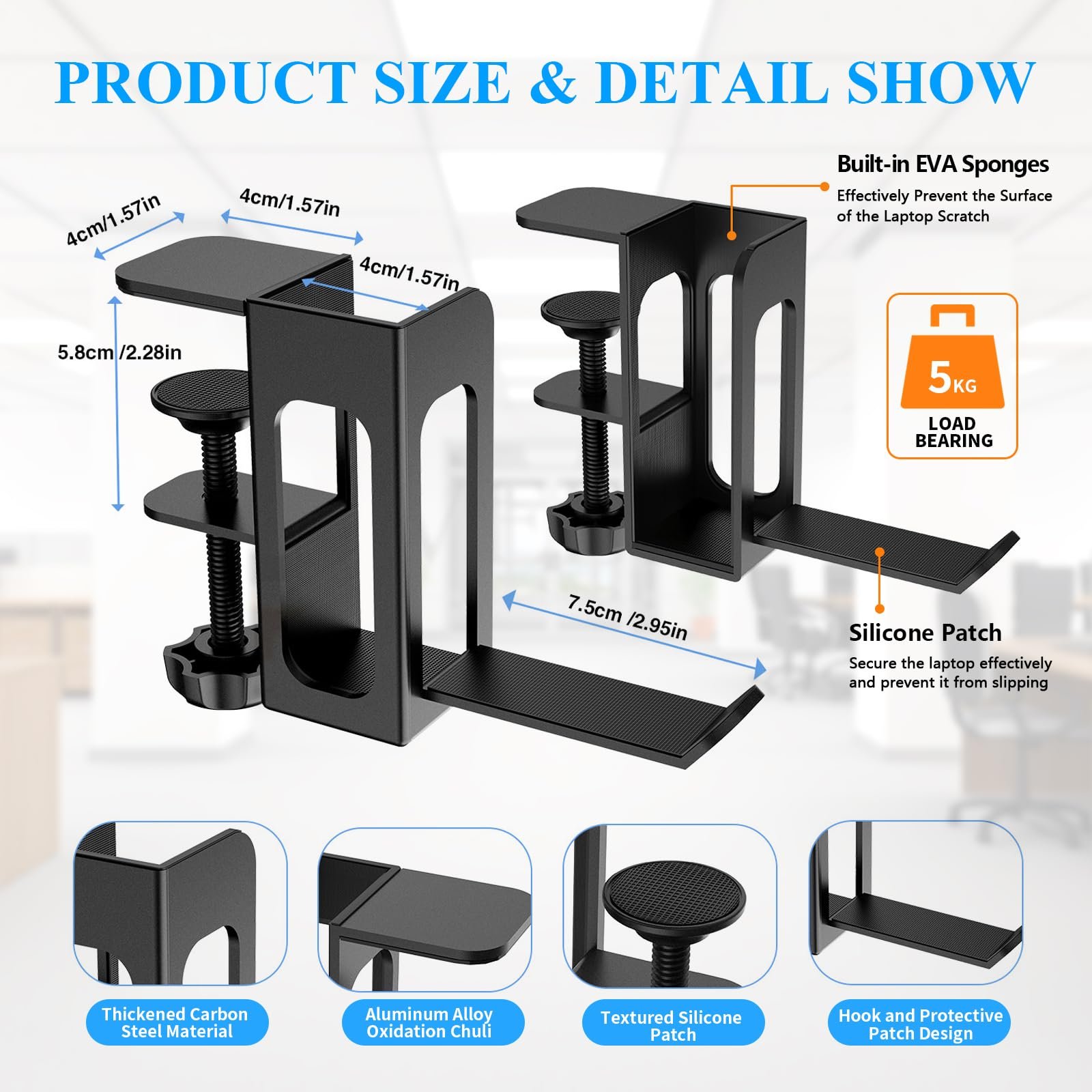 Органайзер для ноутбука на стол с боковым креплением (2 шт. в упаковке) Generic, металлический держатель для ноутбука, регулируемый, без сверления, черный, фото №3