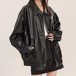 Женская кожаная куртка PU кожа Oversize искусственная кожаная куртка Biker Jacket легкая переходная куртка мотоциклетная куртка на молнии короткая весенняя куртка винтажный воротник-лацкан кожаное пальто черный synthetic.ua - Фото 1