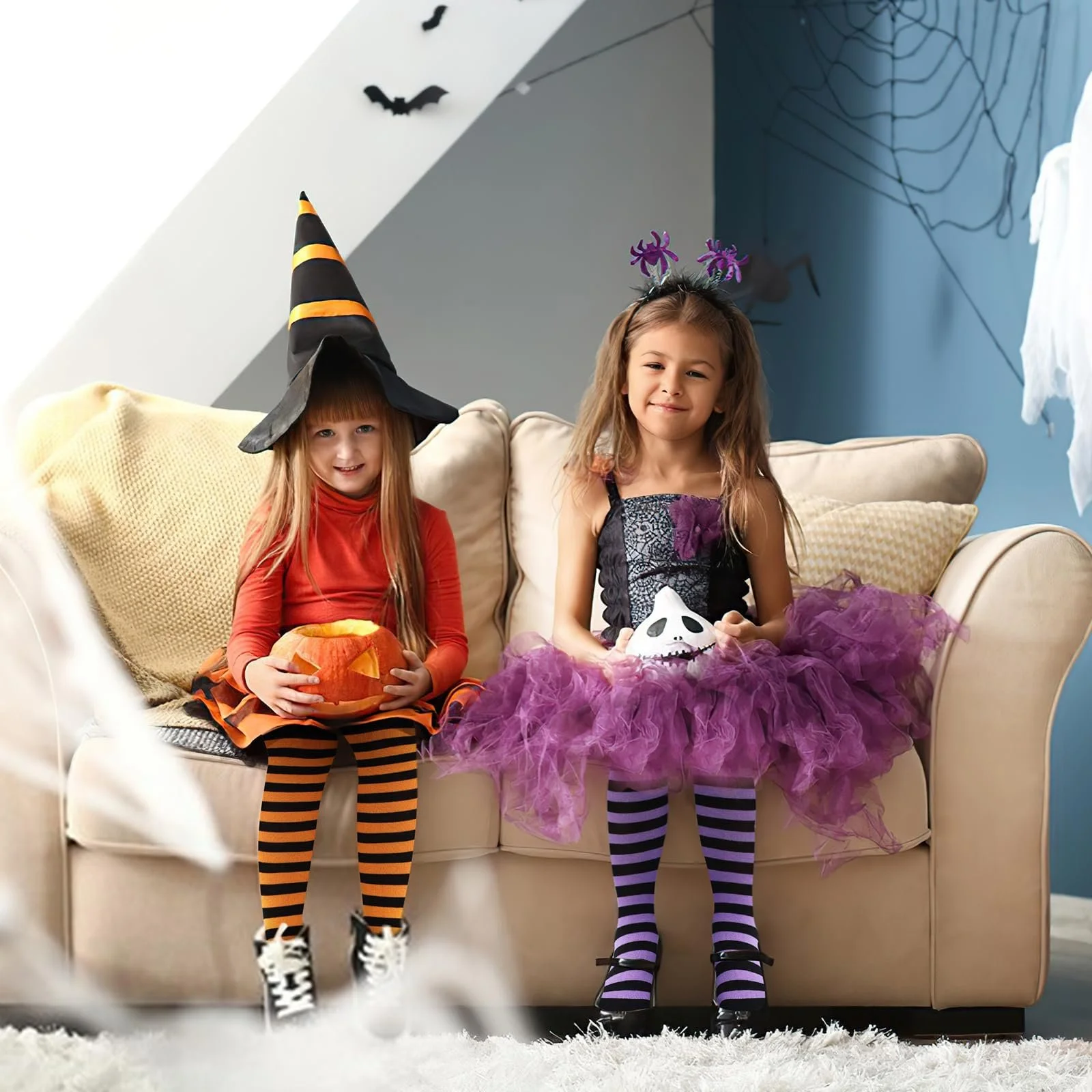 Полосатые чулки выше колен, 3 пары длинных полосатых носков, чулки до колен, Хэллоуин, полосатые чулки выше колен, подходят для костюмов на Хэллоуин, фото №3