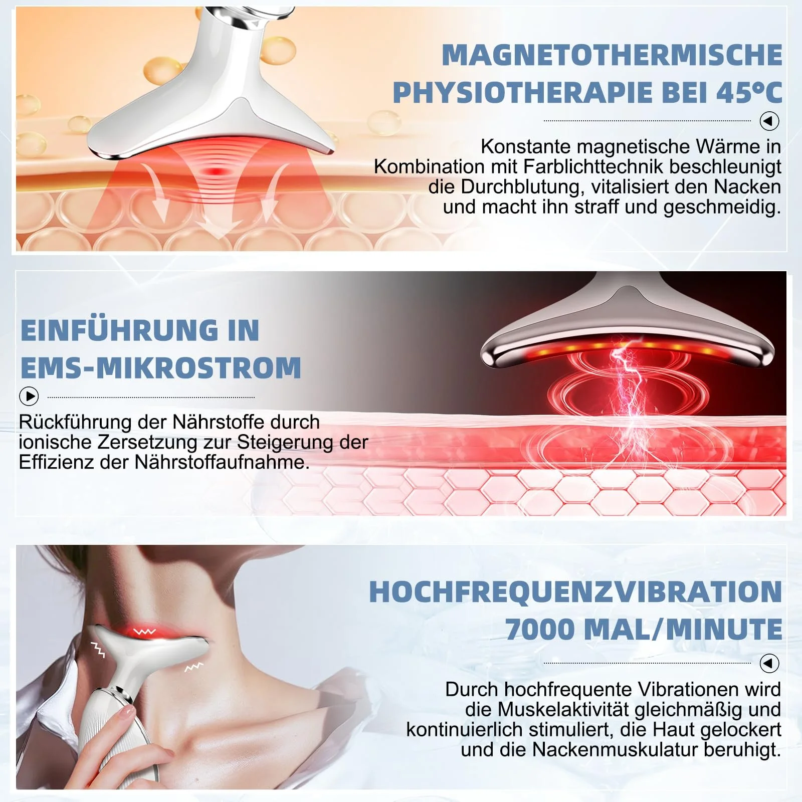 Масажер для обличчя NVKHG проти зморшок, 7 кольорів LED світла EMS Gua Sha електричний, 3 режими, фото №4