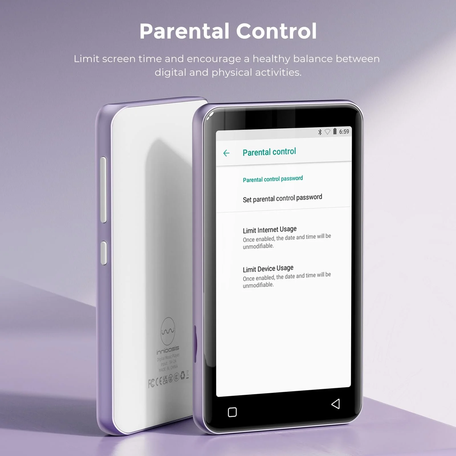 MP3-плеер Innioasis 80 GB с Bluetooth и WiFi, со Spotify, Spotify Kids, Pandora, Audible, 4.0-дюймовый сенсорный экран Фиолетовый, фото №4