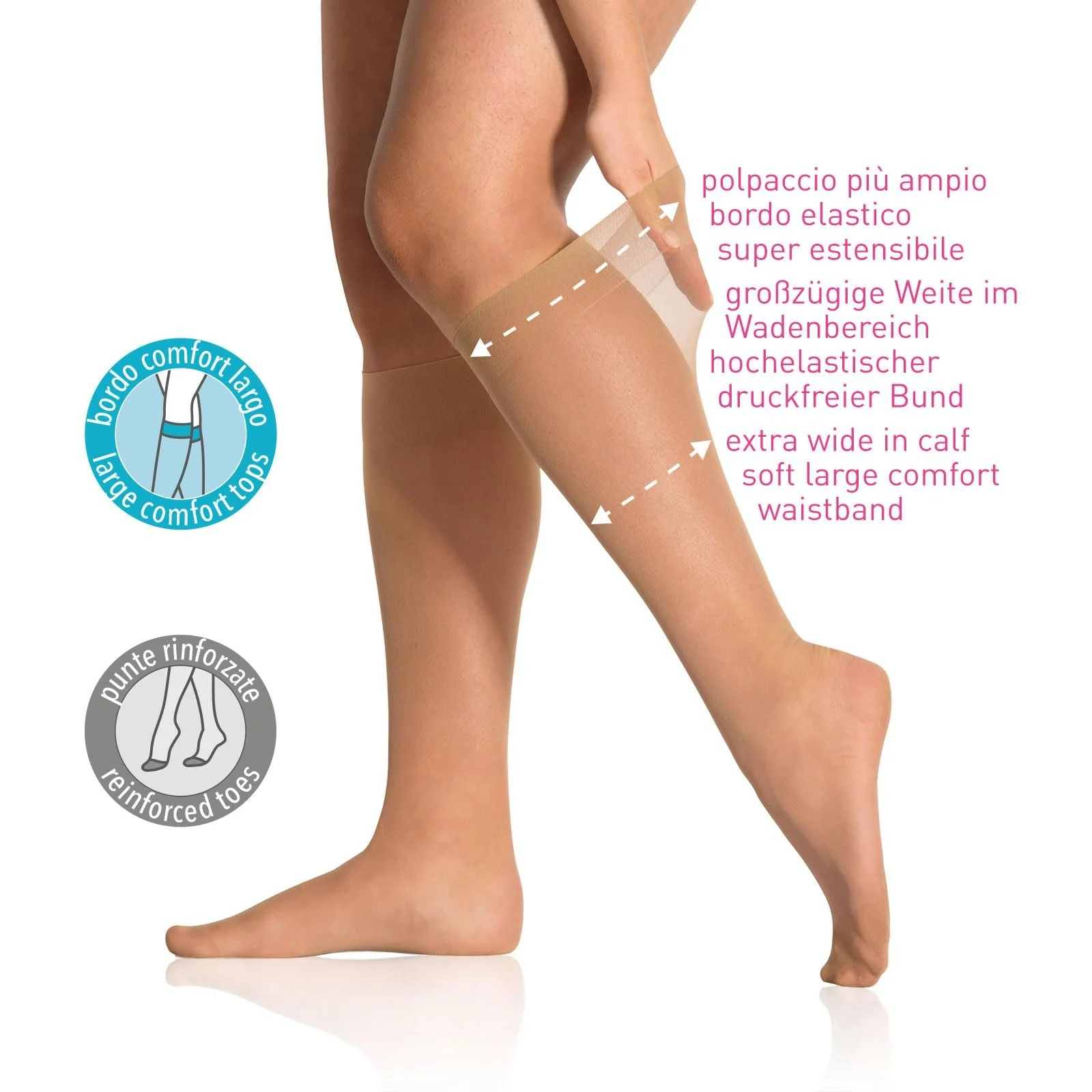 Панчохи alber's Sensitive Curvy, 10 пар, жіночі, тонкi, до коліна, еластичний комфортний пояс, 20 ден, один розмір, фото №2