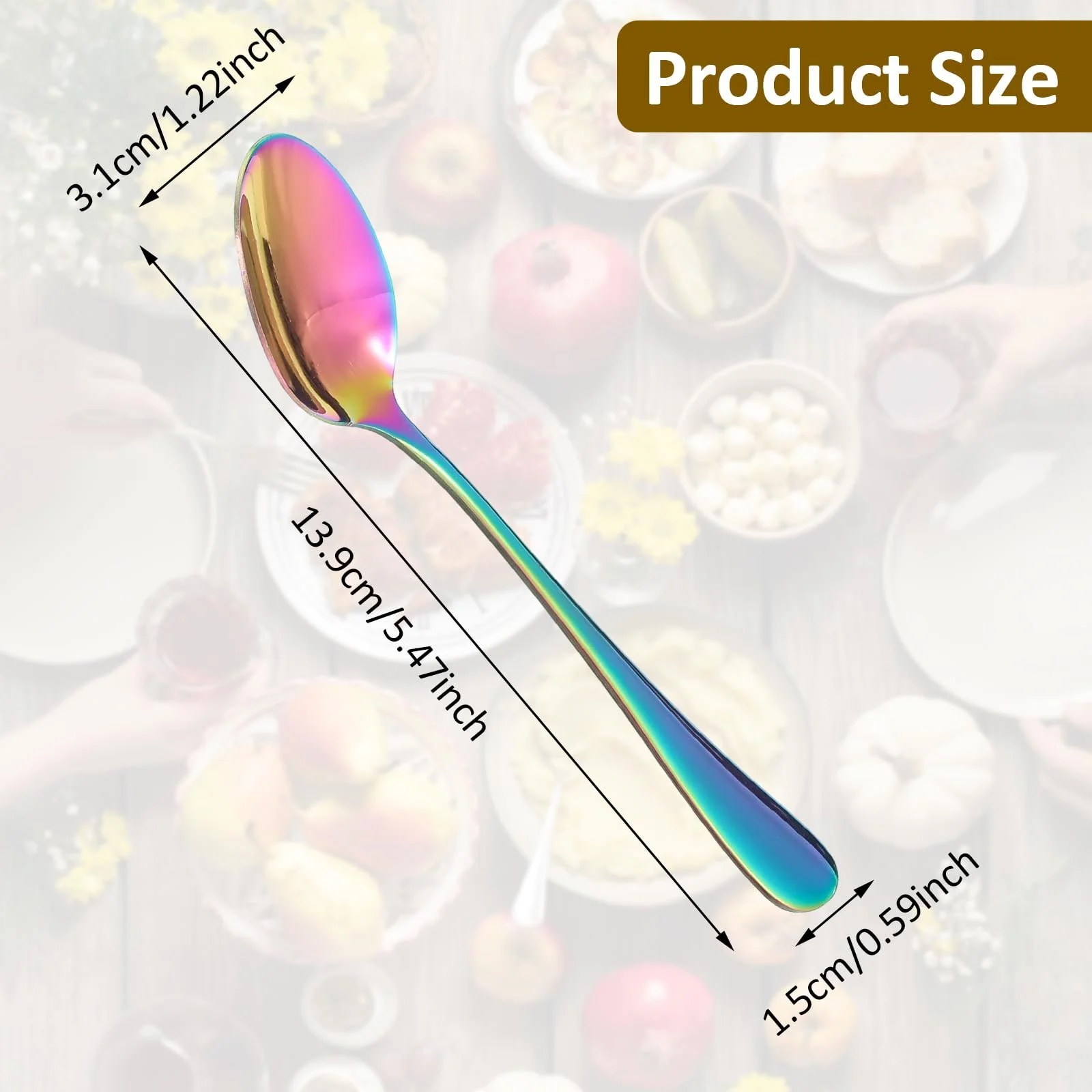 Ложка чайна з нержавіючої сталі, набір 6 штук, райдужна, 14 см, фото №6