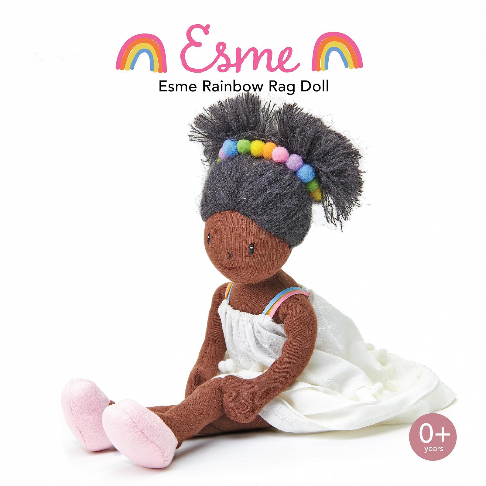 Лялька ThreadBear Design Esme з білою сукнею та райдужними помпонами для дітей від 3 років, фото №2