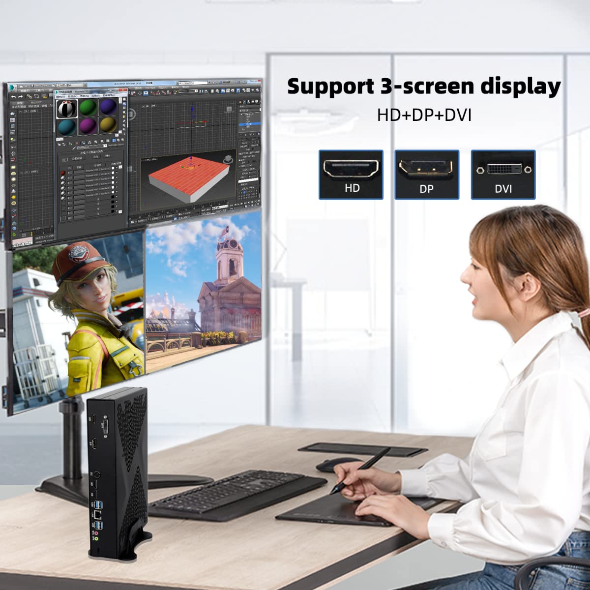 Міні ПК Gaming GeForce GTX 1650 Core i7 10870H DDR4 32GB RAM 1TB SSD Windows 11 Pro DP DVI HD Triple Output Dual Band WiFi 6, фото №2