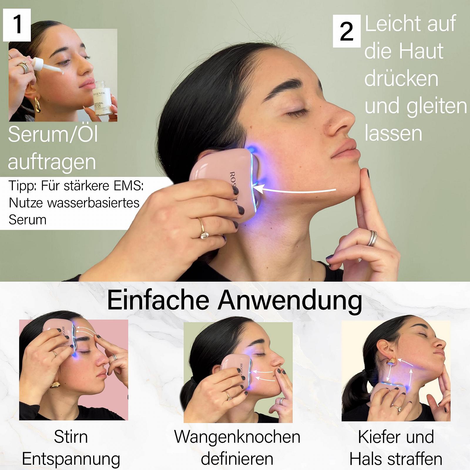 Масажер для обличчя EMS Gua Sha Rosental Organics - світлодіодна терапія синім, зеленим і червоним світлом - для контурної, пружної шкіри та рівного кольору обличчя - для всіх типів шкіри, фото №6