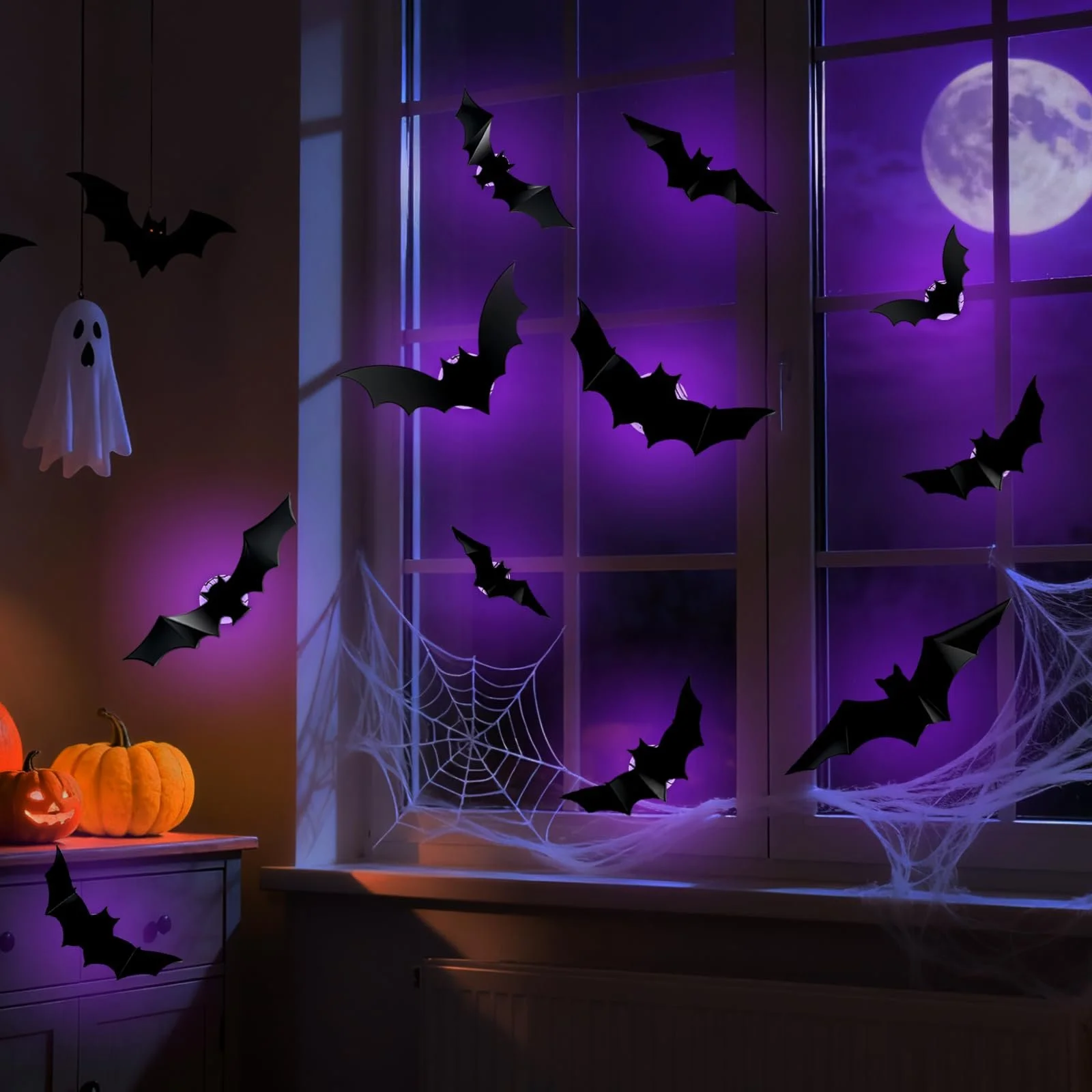 Наклейки на стіну Halloween Decorative Bat LED 24 шт. 3D Фіолетовий, фото №5
