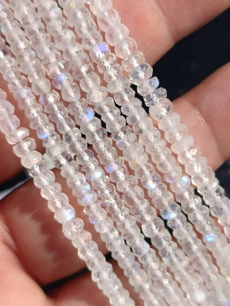 Лунный камень Радужный Натуральный Бусины-рондель Ограненные 3.5-4 мм Белый, фото №4