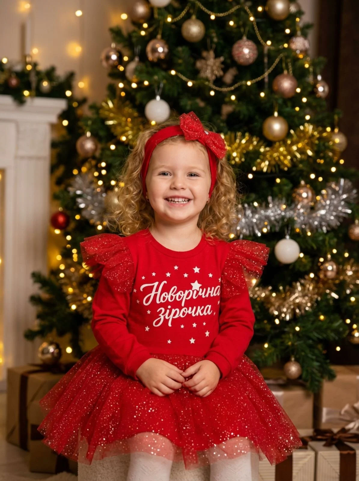 Новорічна сукня з пов’язкою для дівчинки від 74 до 104 см, фото №4