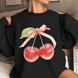 Женская флисовая куртка Толстовка tsaChick Вишневый принт, длинный рукав, круглый вырез горловины, свободный крой, толстовка, куртка, женская толстовка с капюшоном, большой размер, женский пуловер, зимняя спортивная одежда synthetic.ua - Фото 1