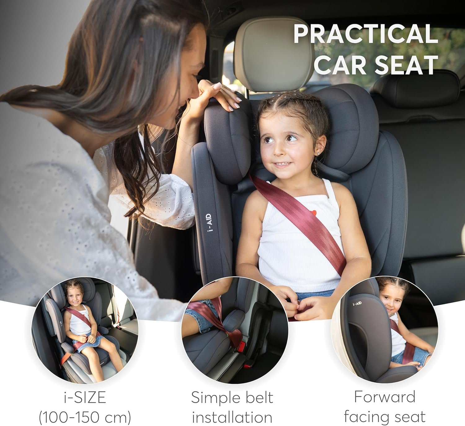 Дитяче автокрісло KikkaBoo i-AID i-Size / 100-150 см / Чорне, фото №6