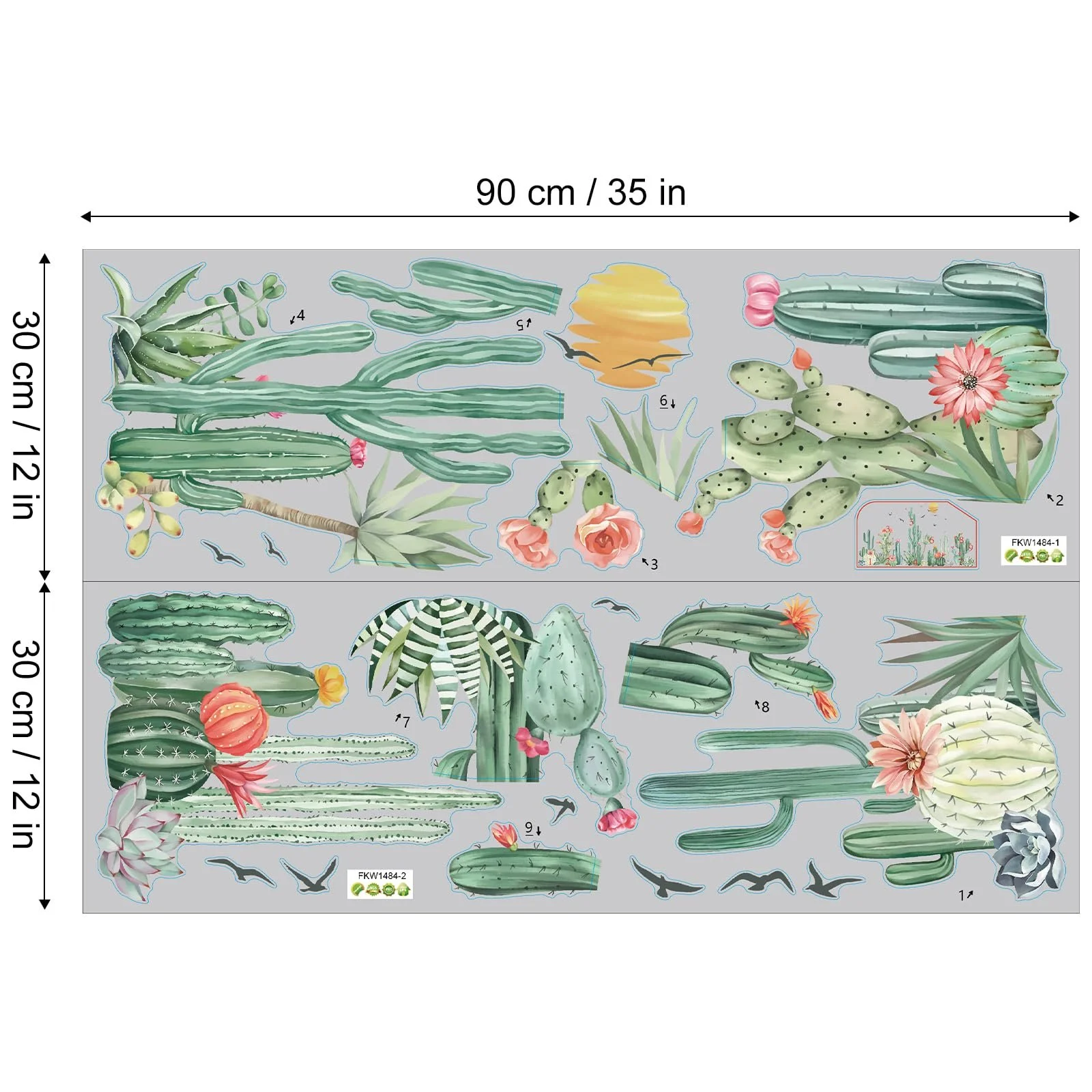 Наклейки на стіну Кактуси та пальми Тропічні рослини знімні водонепроникні Зелені, фото №5