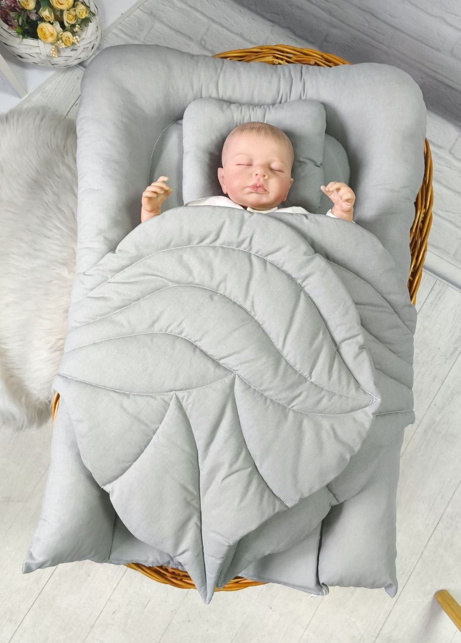 Кокон з крилами: люлька та ортопедична подушка, бавовна, сірий, фото №1