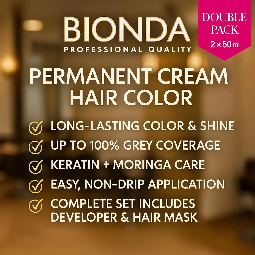 Крем-фарба для волосся Bionda Professional Permanent, 200 мл, подвійна упаковка, догляд з кератином і морингою, стійкий колір і блиск, 100% покриття сивини, 2 Синьо-чорний, 200 мл, фото №5