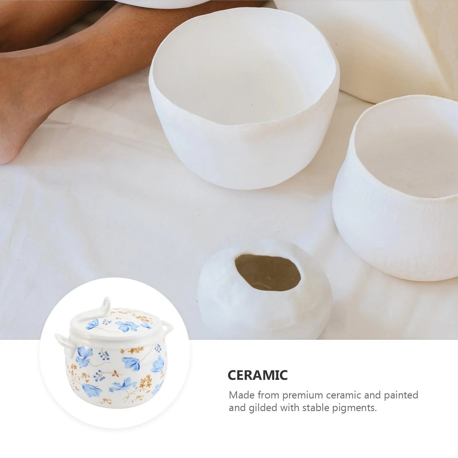 Кастрюля для тушения Keramik керамическая с крышкой декор Орхидеи термостойкая с ручками, фото №3