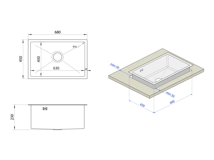 Мойка для кухни из нержавеющей стали под столешницу Nett NS-6845, фото №3