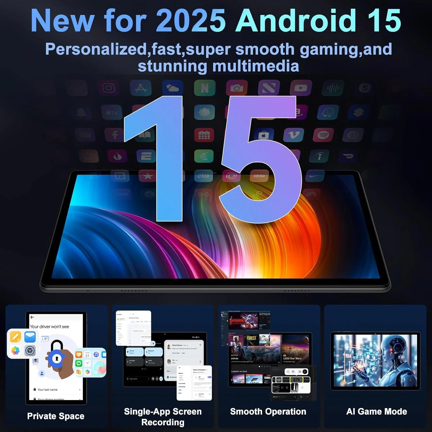 Планшет 10.1'' Full HD DEERTimeME 8+22/64Gb / 8 ядер / Android 15 / 6000 мАг / Чорний, фото №7