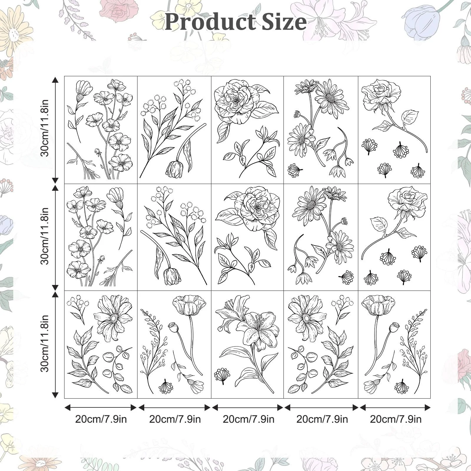 Наклейка на стіну Sketch Wild Flower Garden Flowers DIY 15 листів, фото №7