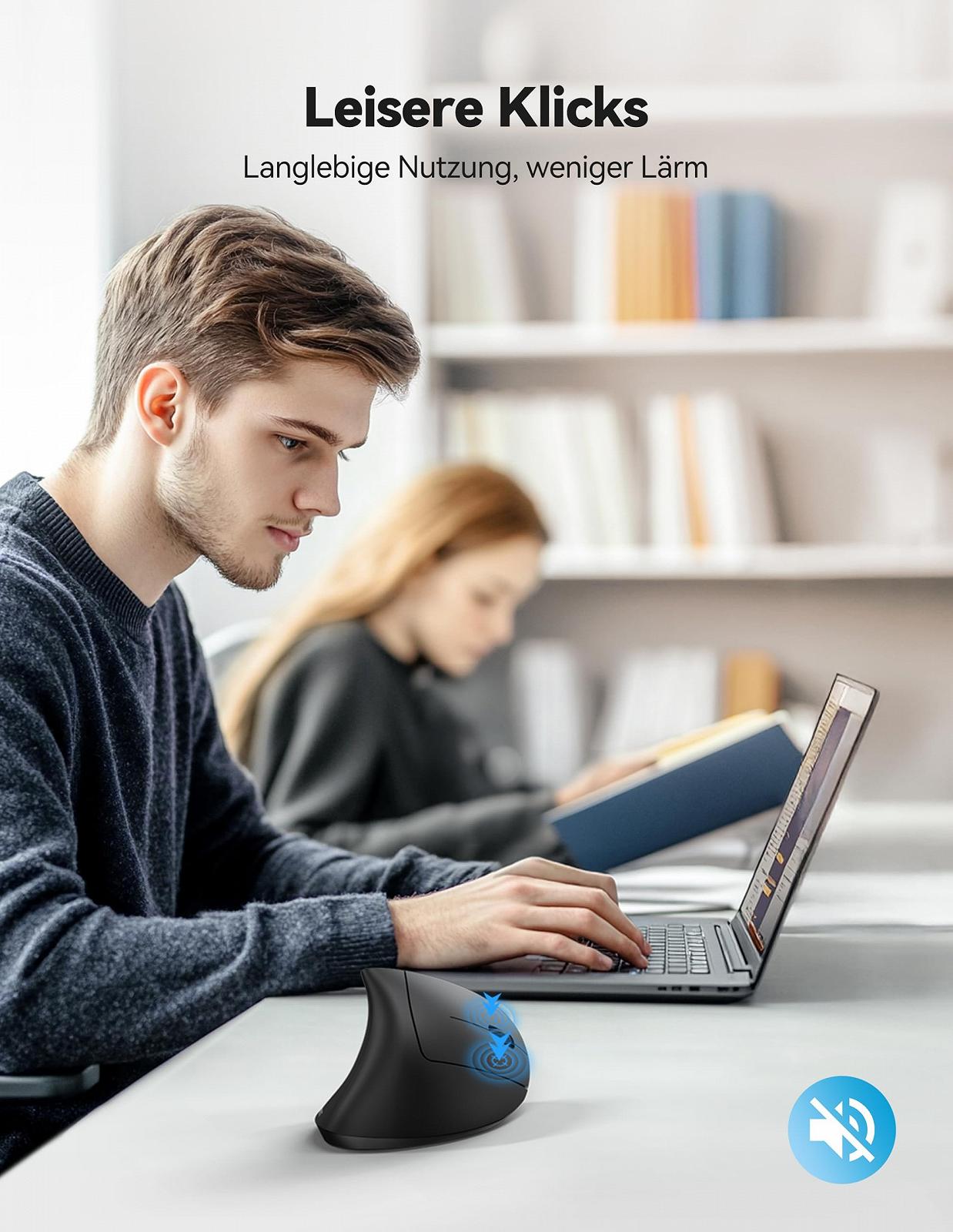 Мышь TECKNET Беспроводная Bluetooth, Jiggler, Эргономичная (BT 5.0/3.0 + 2.4G), 6 уровней регулировки до 4800 DPI, Оптическая, Тихая, Вертикальная, фото №7