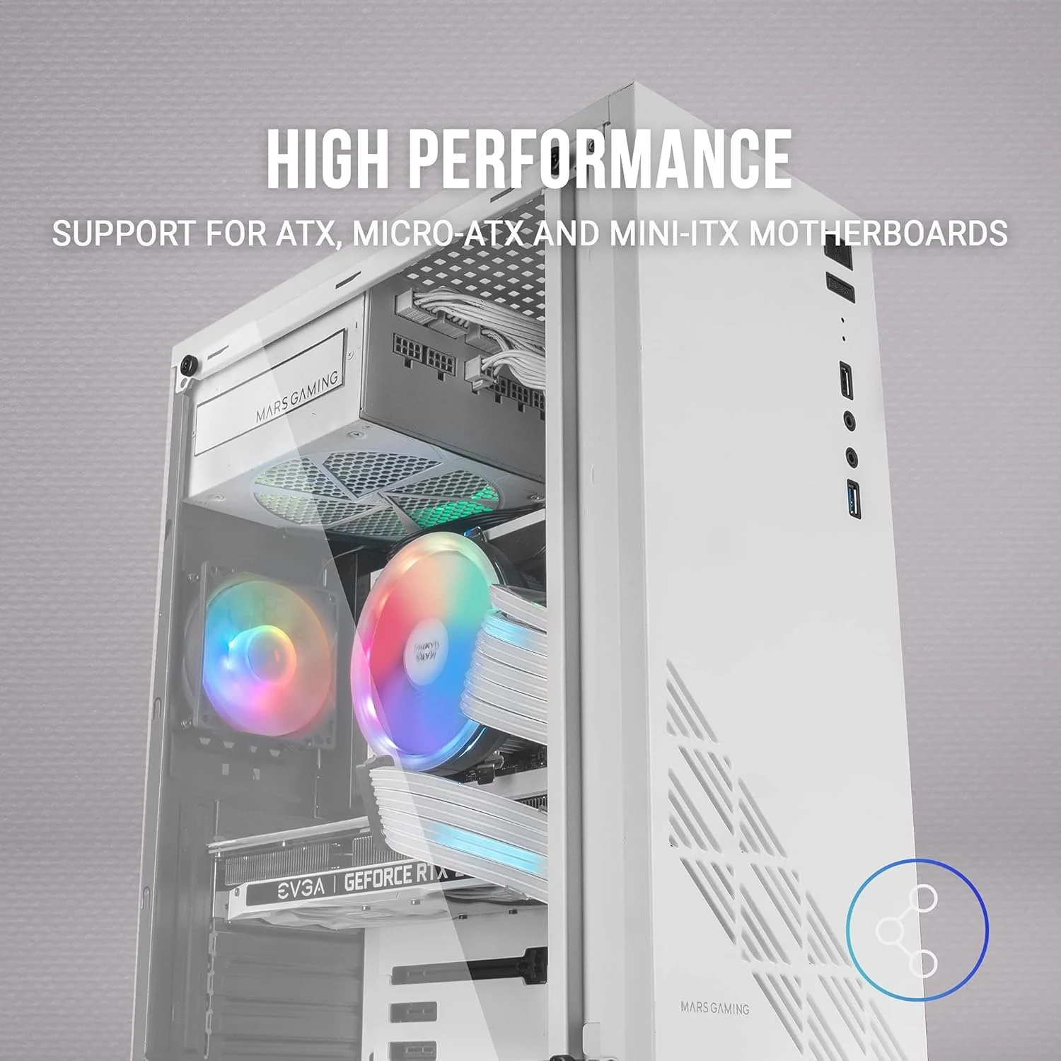 Корпус Mars Gaming MC100W / без БЖ / ATX / Micro-ATX / Mini-ITX / 1x90mm FRGB / USB 3.0 / Білий, фото №2 Корпус Mars Gaming MC100W / без БЖ / ATX / Micro-ATX / Mini-ITX / 1x90mm FRGB / USB 3.0 / Білий, фото №2