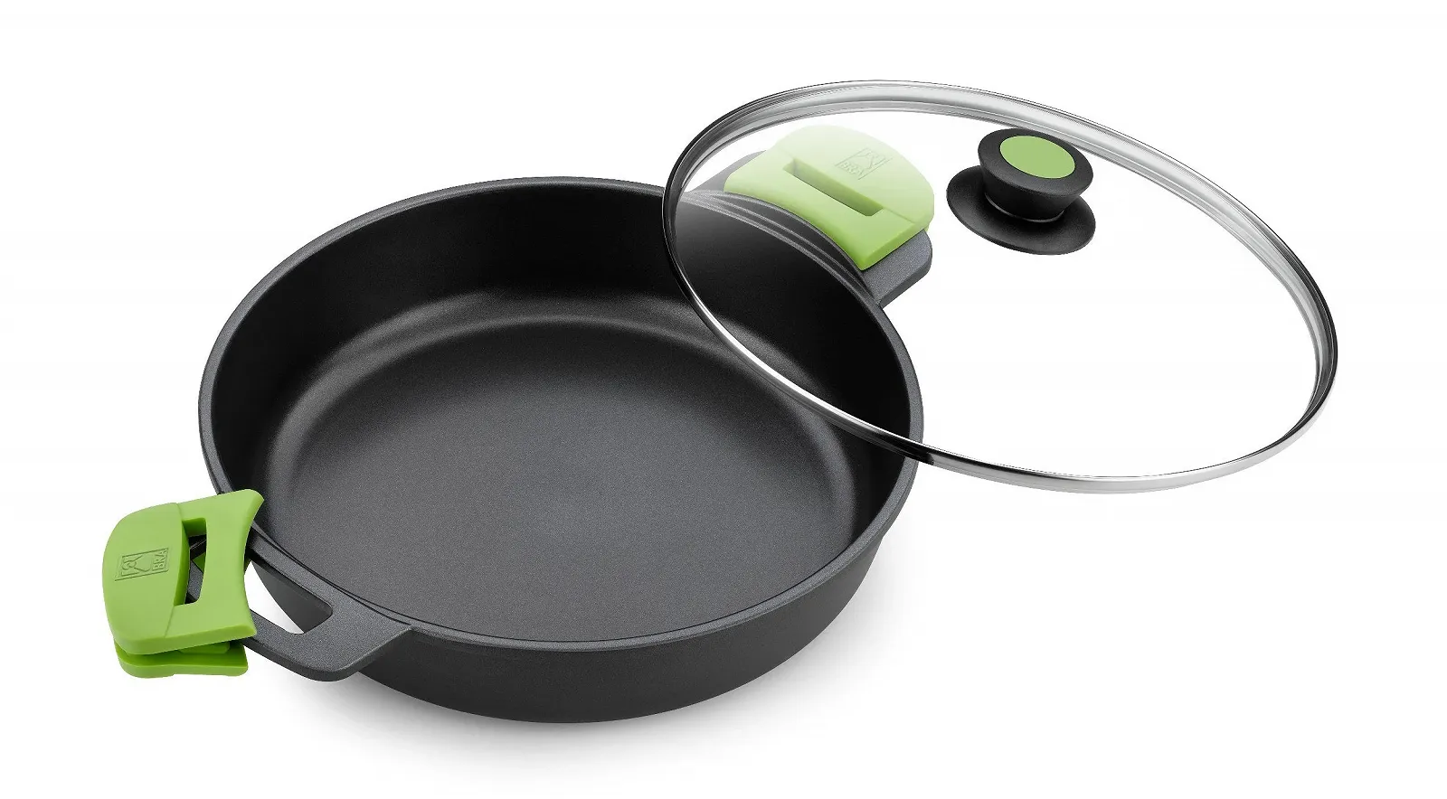 Кастрюля низкая BRA Prior 28 см со стеклянной крышкой и силиконовыми ручками для всех типов плит и духовки, фото №2 Кастрюля низкая BRA Prior 28 см со стеклянной крышкой и силиконовыми ручками для всех типов плит и духовки, фото №2