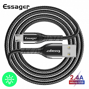 Зарядный кабельс Zinc чёрный с подсветкой ESSAGER micro USB 2,4A 1метр(PS) - Фото 1