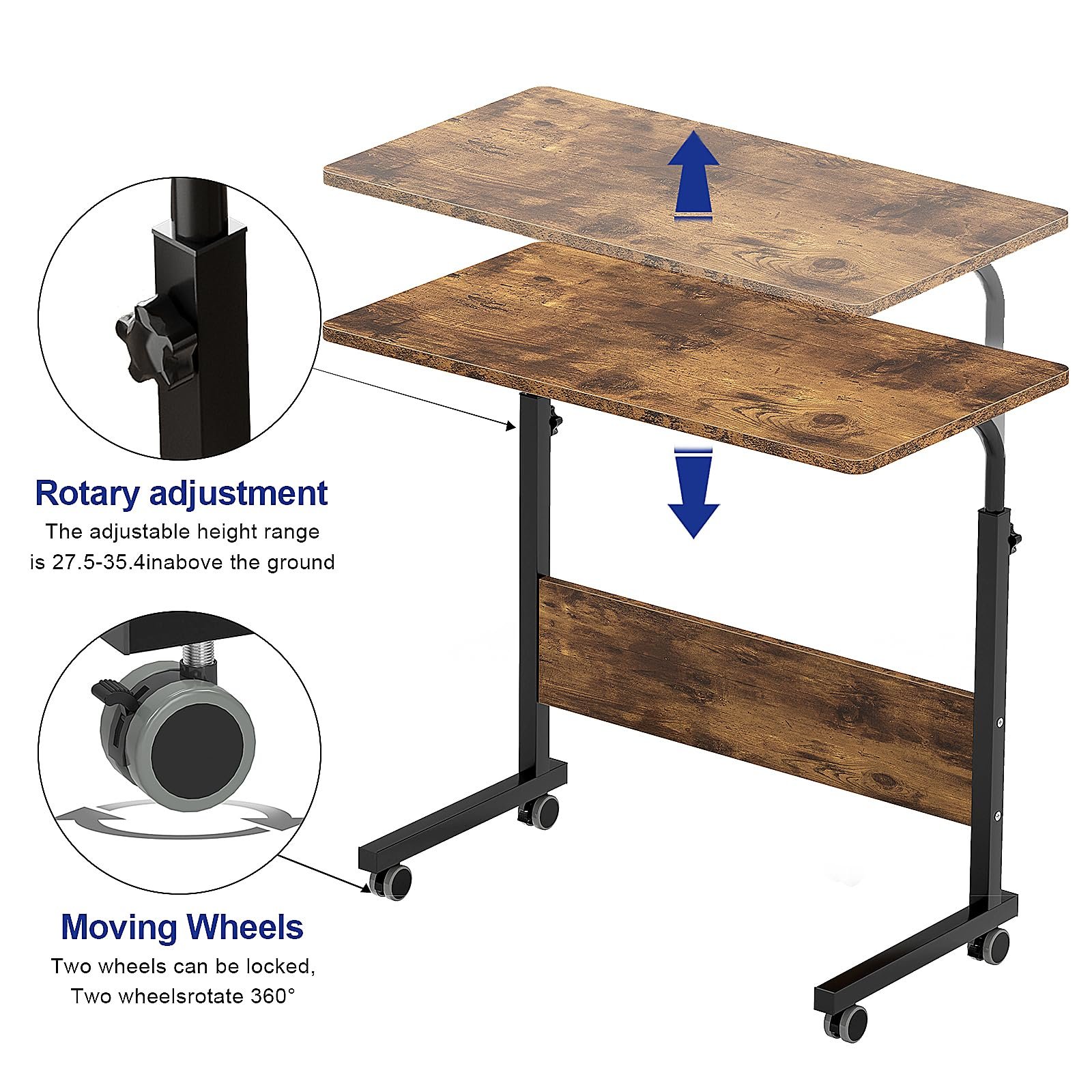 Столик для ноутбука SogesHome с регулировкой высоты, на колесиках, для кровати, дивана, больницы, ухода, чтения, для еды, фото №5