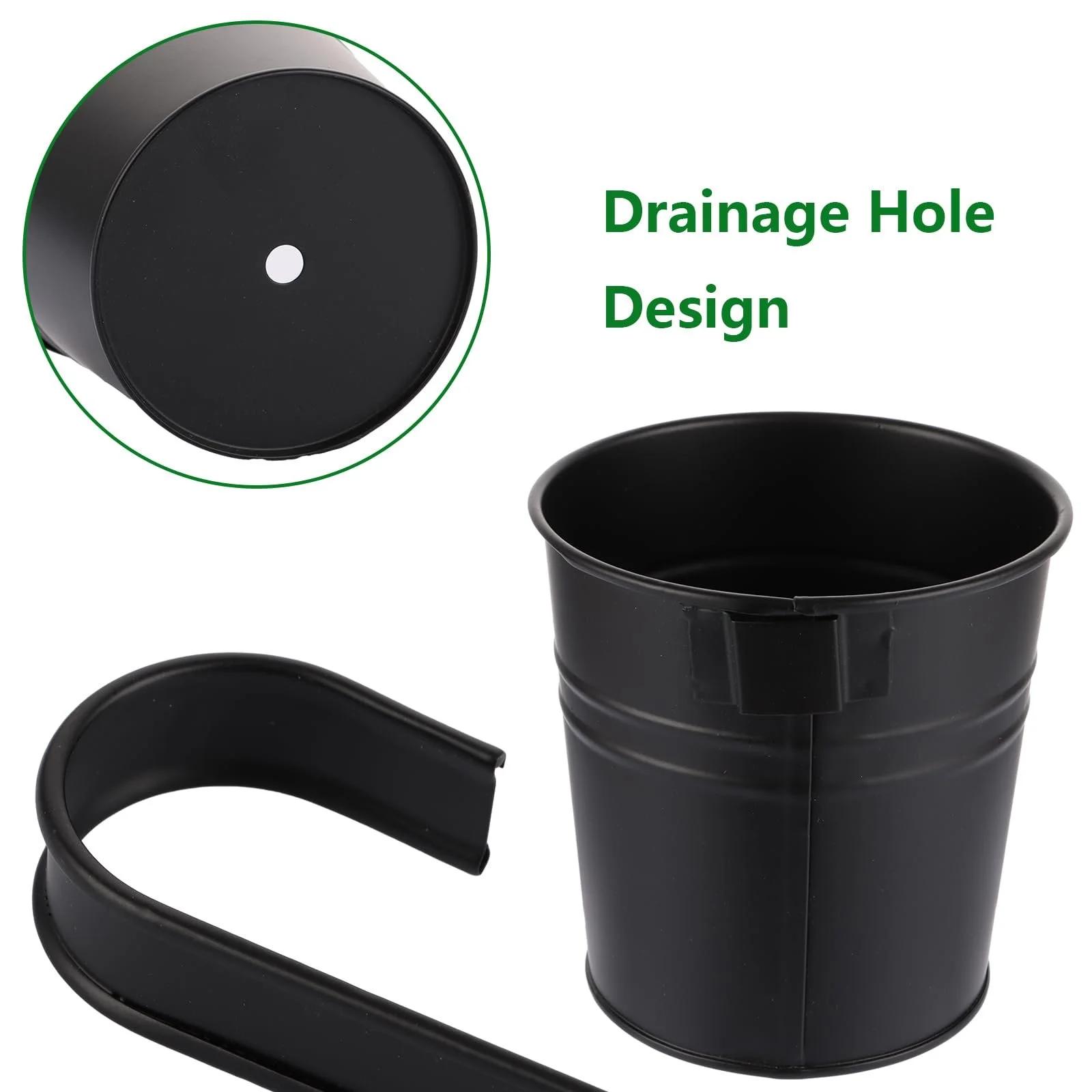 Набір підвісних квіткових горщиків SHUESS 10 шт. металеві з гачками та дренажним отвором Чорний, фото №4 Набір підвісних квіткових горщиків SHUESS 10 шт. металеві з гачками та дренажним отвором Чорний, фото №4