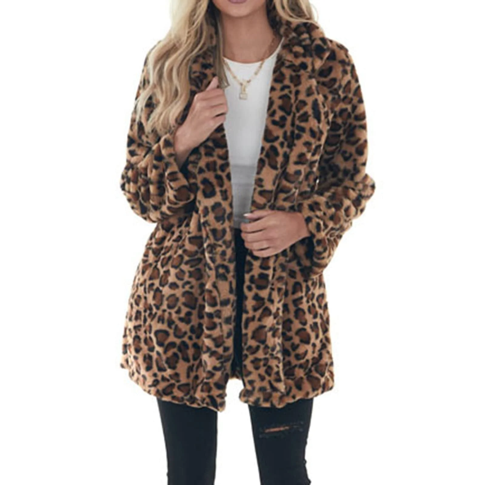 Пальто жіноче Зимове леопардове зі штучними кишенями, фото №3 Пальто жіноче Зимове леопардове зі штучними кишенями, фото №3