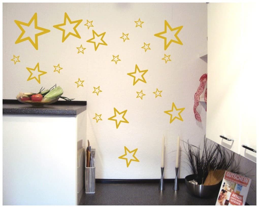 Наклейка на стіну Samunshi Stars Set Outline 14 x 2.5 см, 6 x 5 см, 2 x 7.5 см, 1 x 10 см, Золотистий, фото №3 Наклейка на стіну Samunshi Stars Set Outline 14 x 2.5 см, 6 x 5 см, 2 x 7.5 см, 1 x 10 см, Золотистий, фото №3