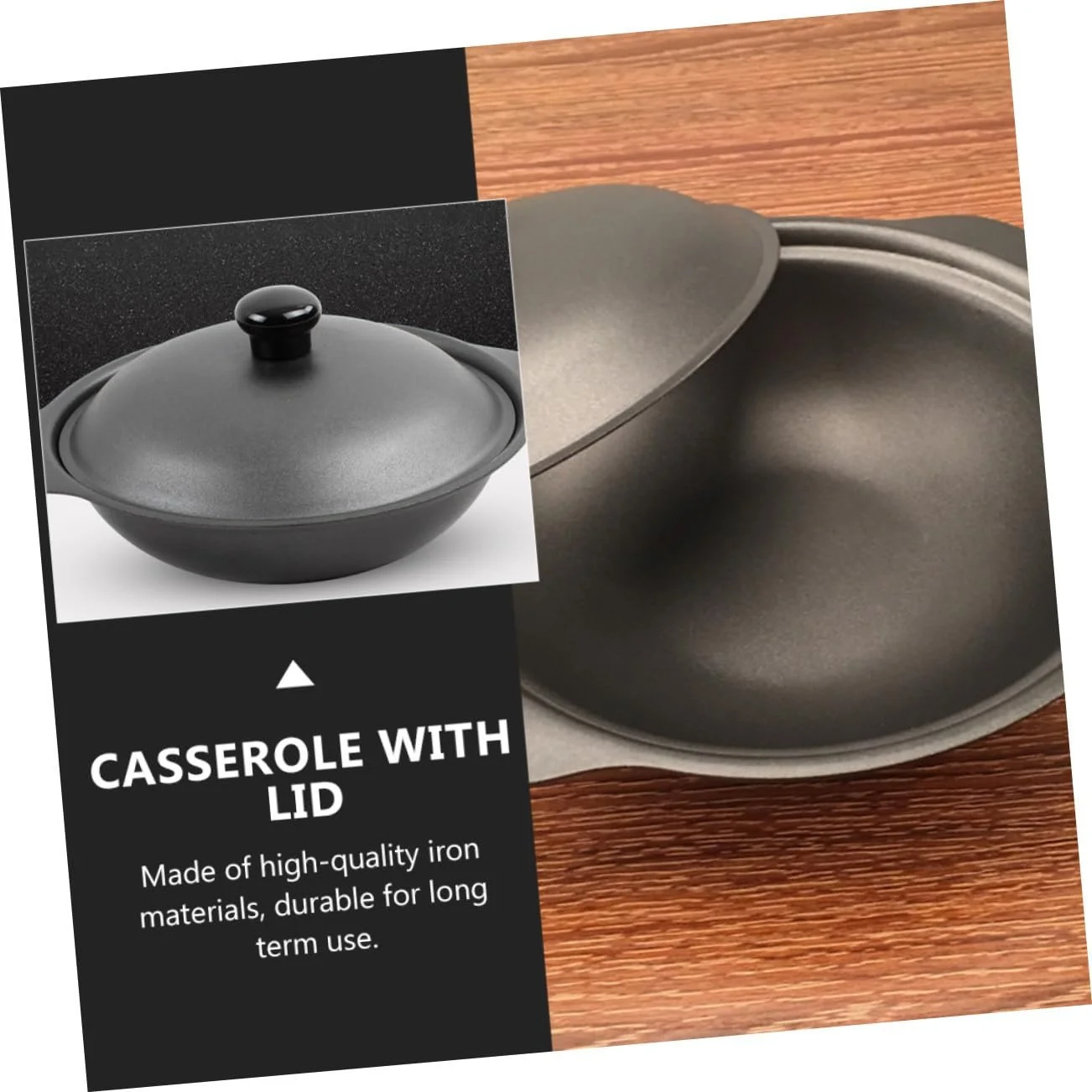 Каструля чавунна Small з кришкою для плову та тушкування Чорна, фото №7