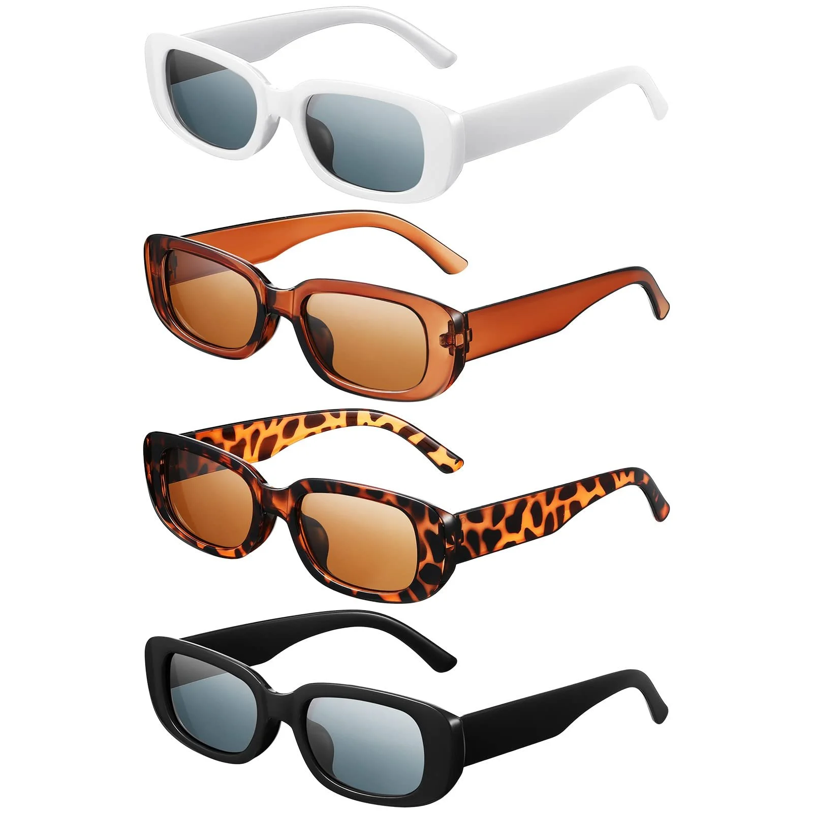 Сонцезахисні окуляри Fiada Вінтажні прямокутні Набір з 4 White, brown, black, leopard, фото №1