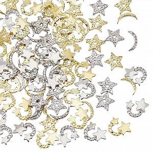 Набір страз для нігтів 16 стилів, сплав, платина/світле золото, зірки, місяць, 3D прикраси - Фото 1