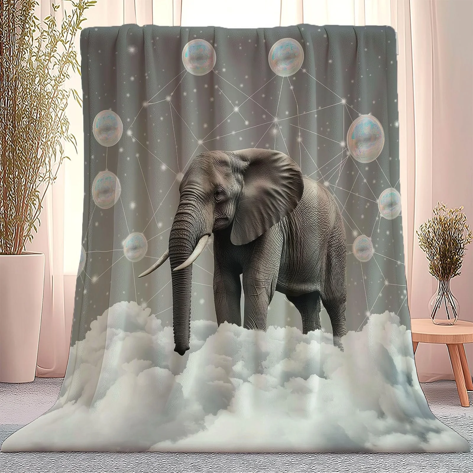 Одеяло Cuddly 180 x 220 см Мягкое и теплое 3D Космические пузыри Слоненок Фланелевое одеяло для кровати Диван Спальня Офис Серый Микрофибра Покрывало на кровать Декоративный плед, фото №1