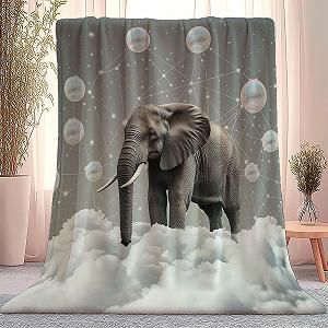 Одеяло Cuddly 180 x 220 см Мягкое и теплое 3D Космические пузыри Слоненок Фланелевое одеяло для кровати Диван Спальня Офис Серый Микрофибра Покрывало на кровать Декоративный плед - Фото 1