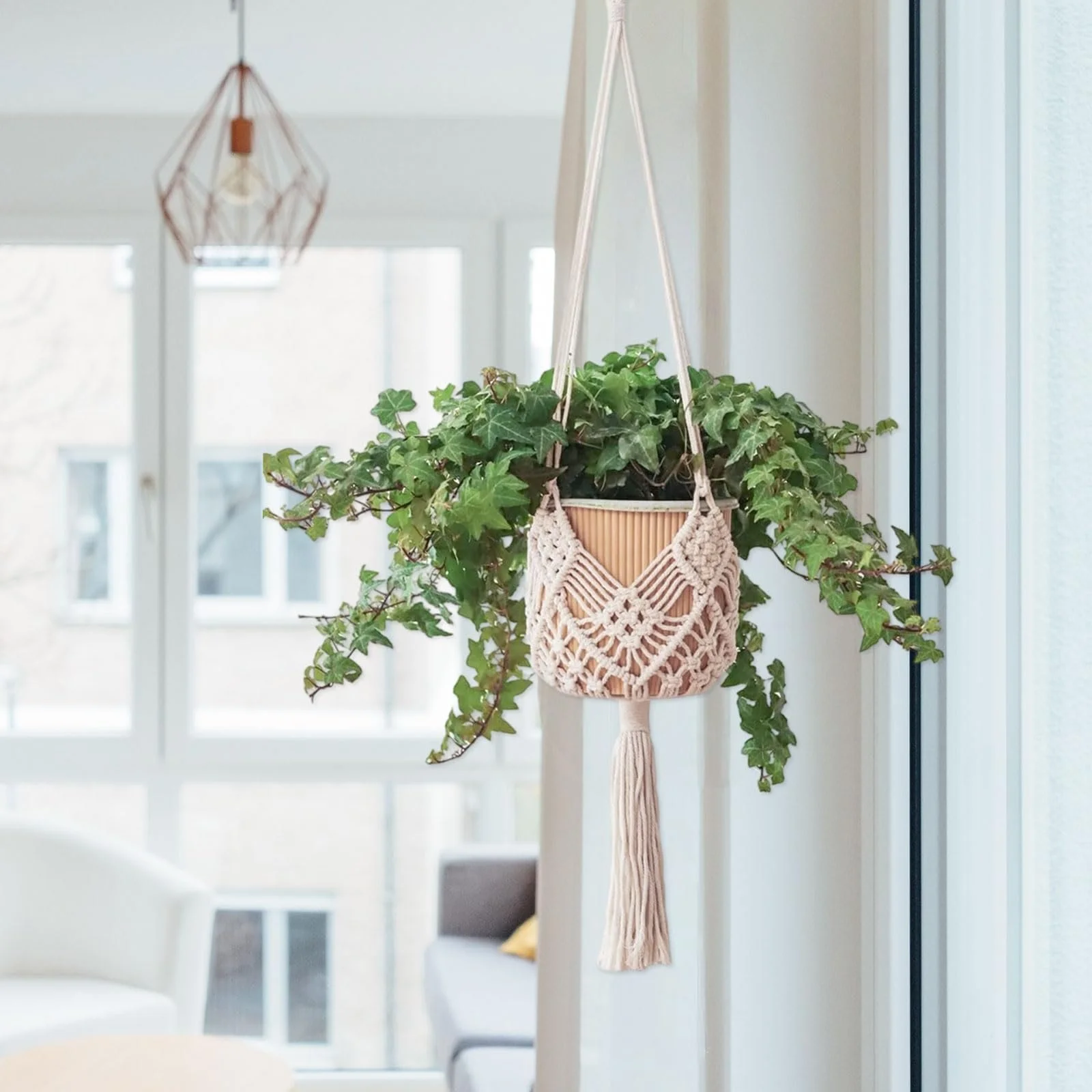 Подвесная корзина 2 шт. Макраме Для горшков до 20 см Бохо, фото №7