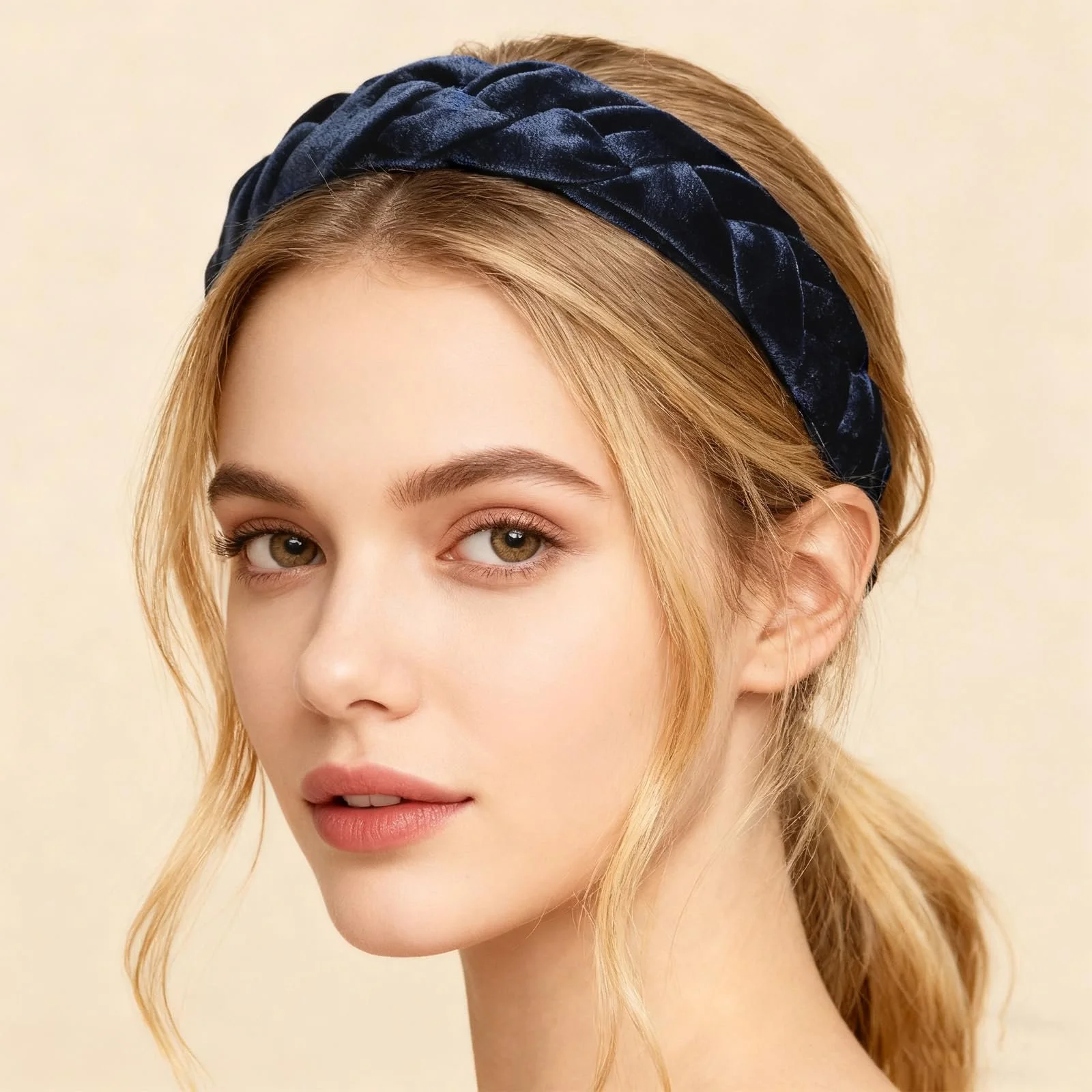 Обруч на голову плетений оксамитовий жіночий аксесуар для волосся, фото №5