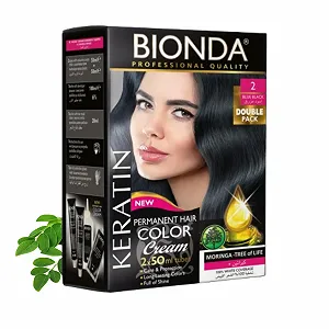 Крем-фарба для волосся Bionda Professional Permanent, 200 мл, подвійна упаковка, догляд з кератином і морингою, стійкий колір і блиск, 100% покриття сивини, 2 Синьо-чорний, 200 мл - Фото 1