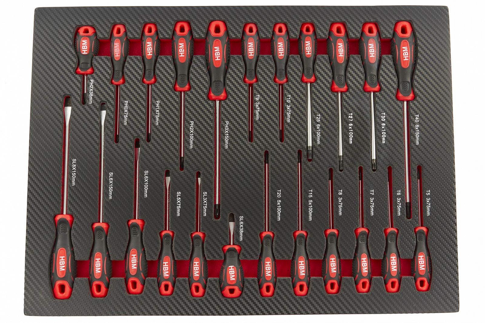 Набір викруток HBM 23 штуки Carbon Foam для інструментального візка, фото №2 Набір викруток HBM 23 штуки Carbon Foam для інструментального візка, фото №2