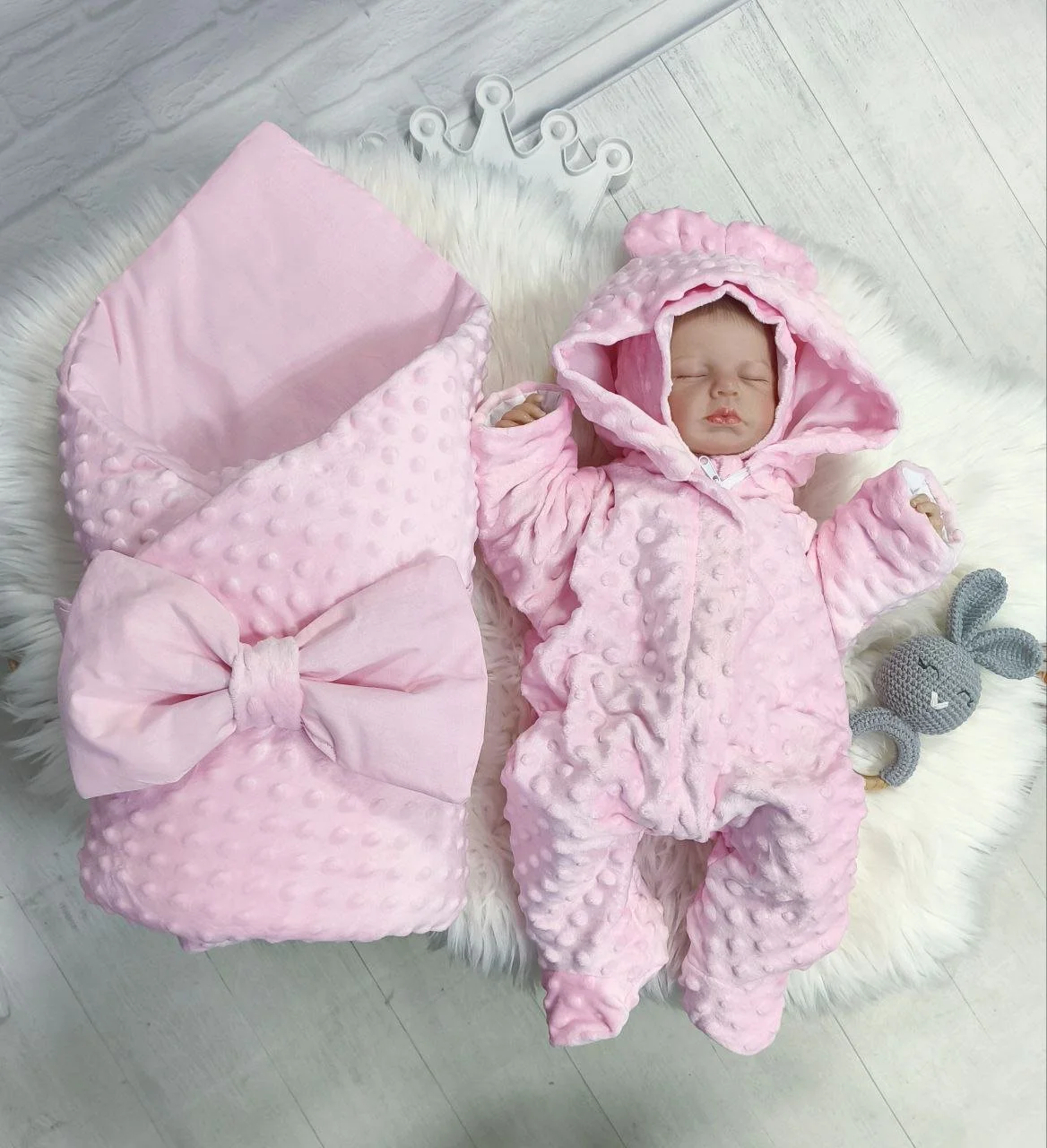 Набір на виписку демісезон, утеплювач виймається Плюш рожевий, фото №1