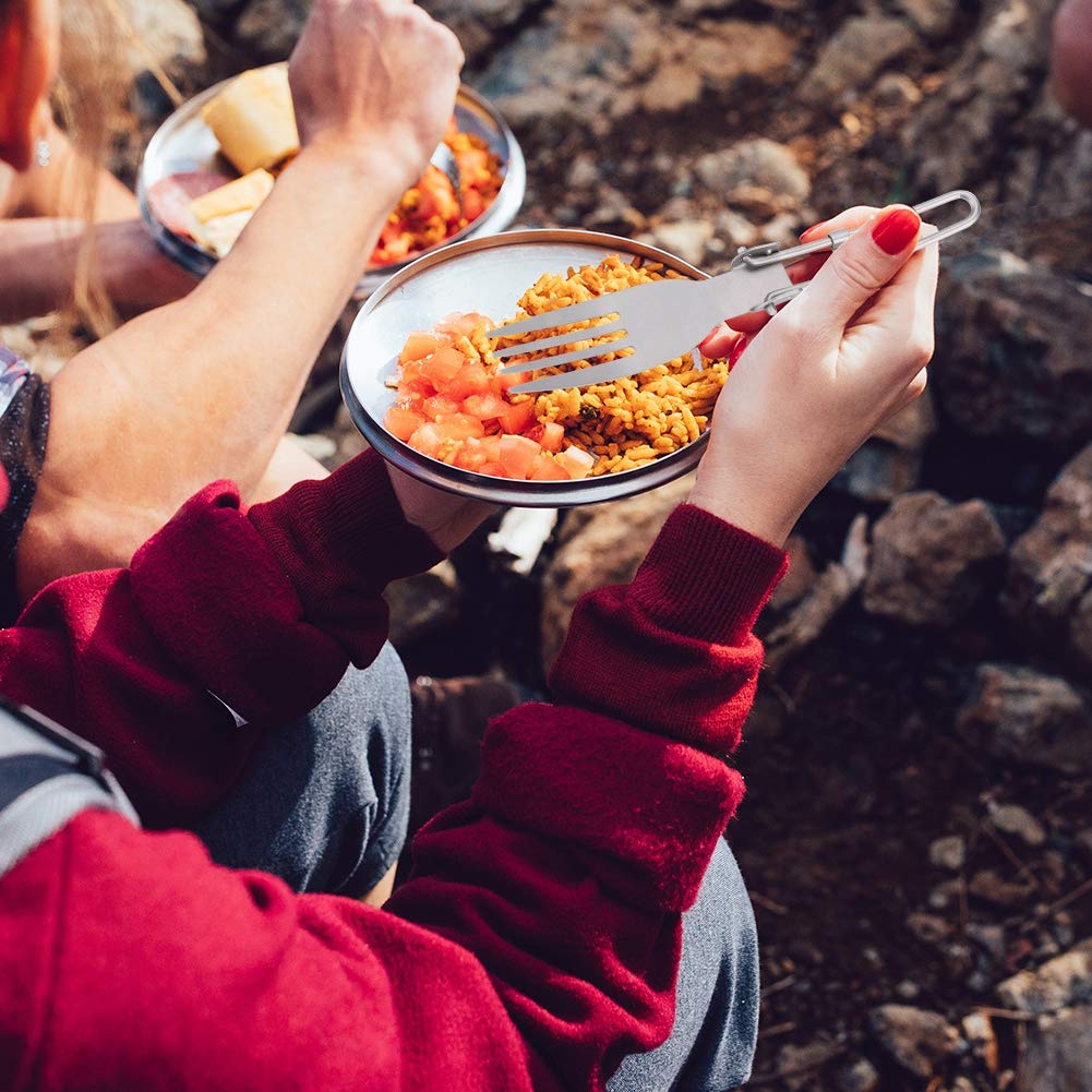 Ложка-вилка Camping Spork Foldable Outdoor Folding Titanium Fork Spoon Set Портативная складная ложка вилка Туристические столовые приборы для пикника похода путешествий (набор), фото №5