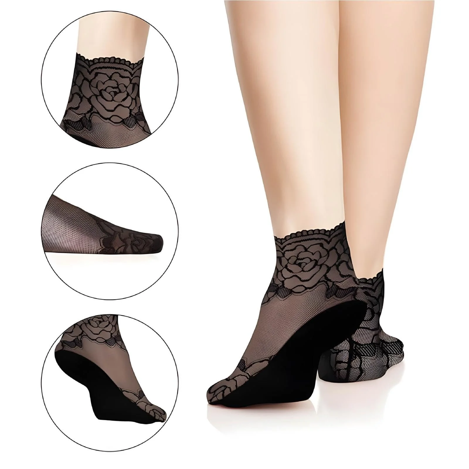 Жіночі шкарпетки з рюшами (6 пар) Мереживні шкарпетки Чорний L, фото №4