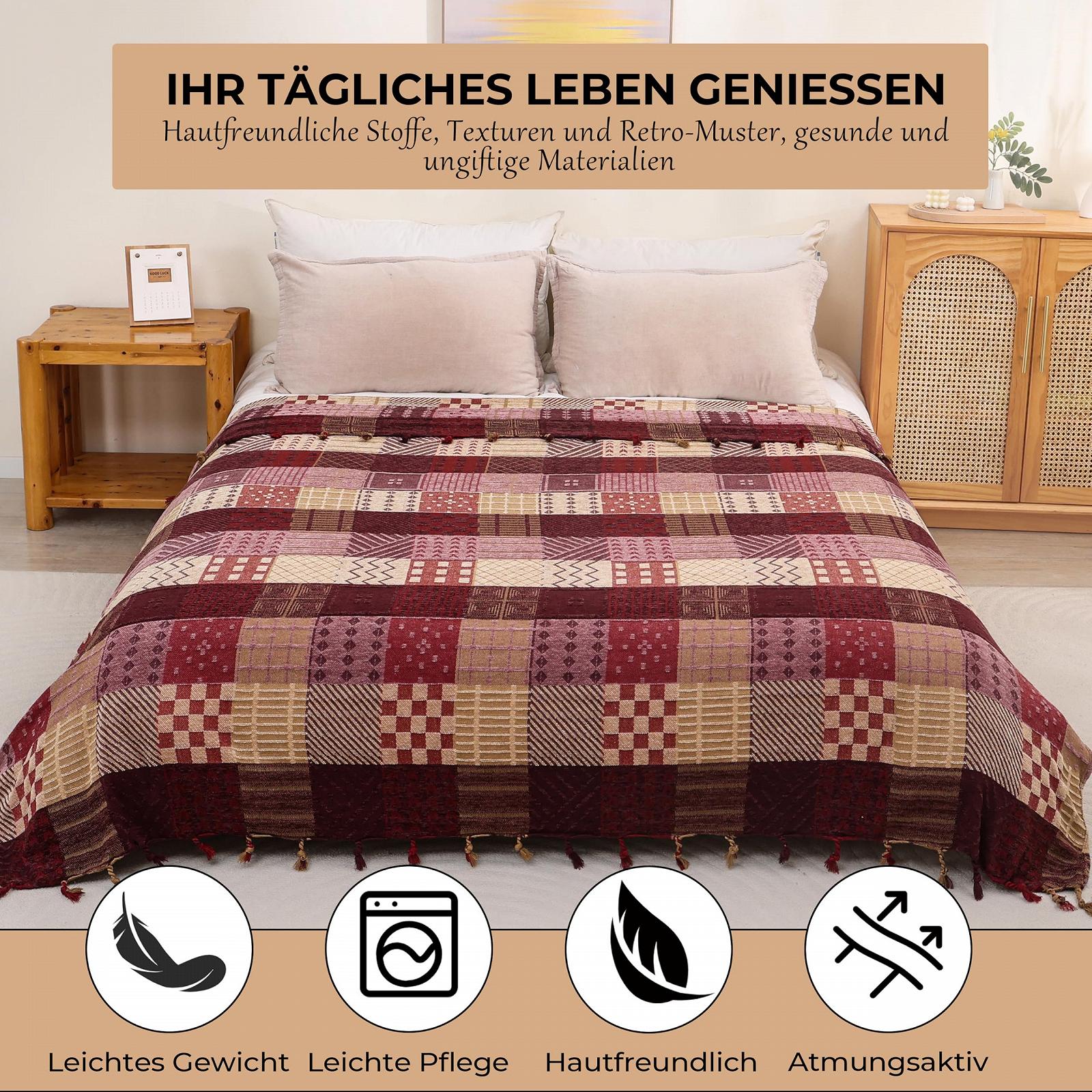 Покривало ткане Chenille HOORDRY Візерунок, двосторонній плед з бахромою, фото №2