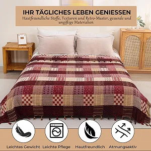 Одеяло тканое Chenille HOORDRY Узор, двухсторонний плед с бахромой, Boho покрывало, 220 x 260 см, красный synthetic.ua - Фото 1