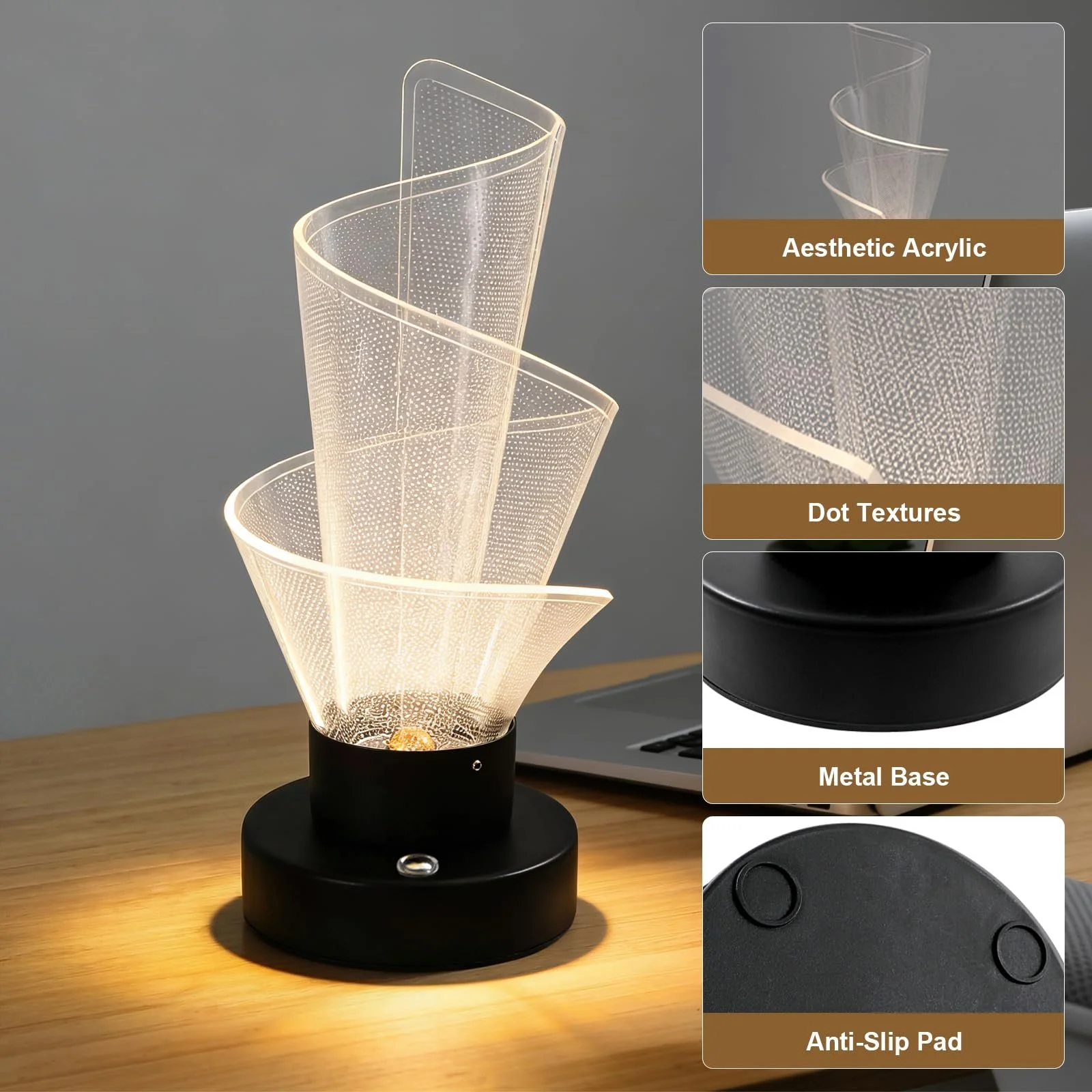 Настільна лампа Acrylic Spiral Dimmable Wireless 3 кольори Чорний, фото №4