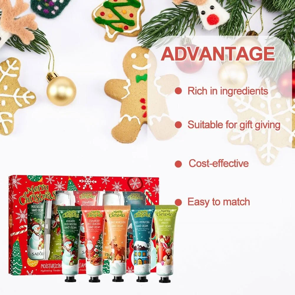 Набор кремов для рук Рождественский набор мини-кремов для рук, 5 штук Крем для ухода за руками для очень сухой потрескавшейся кожи Подарок на день рождения для женщин/подарок для мамы, фото №3