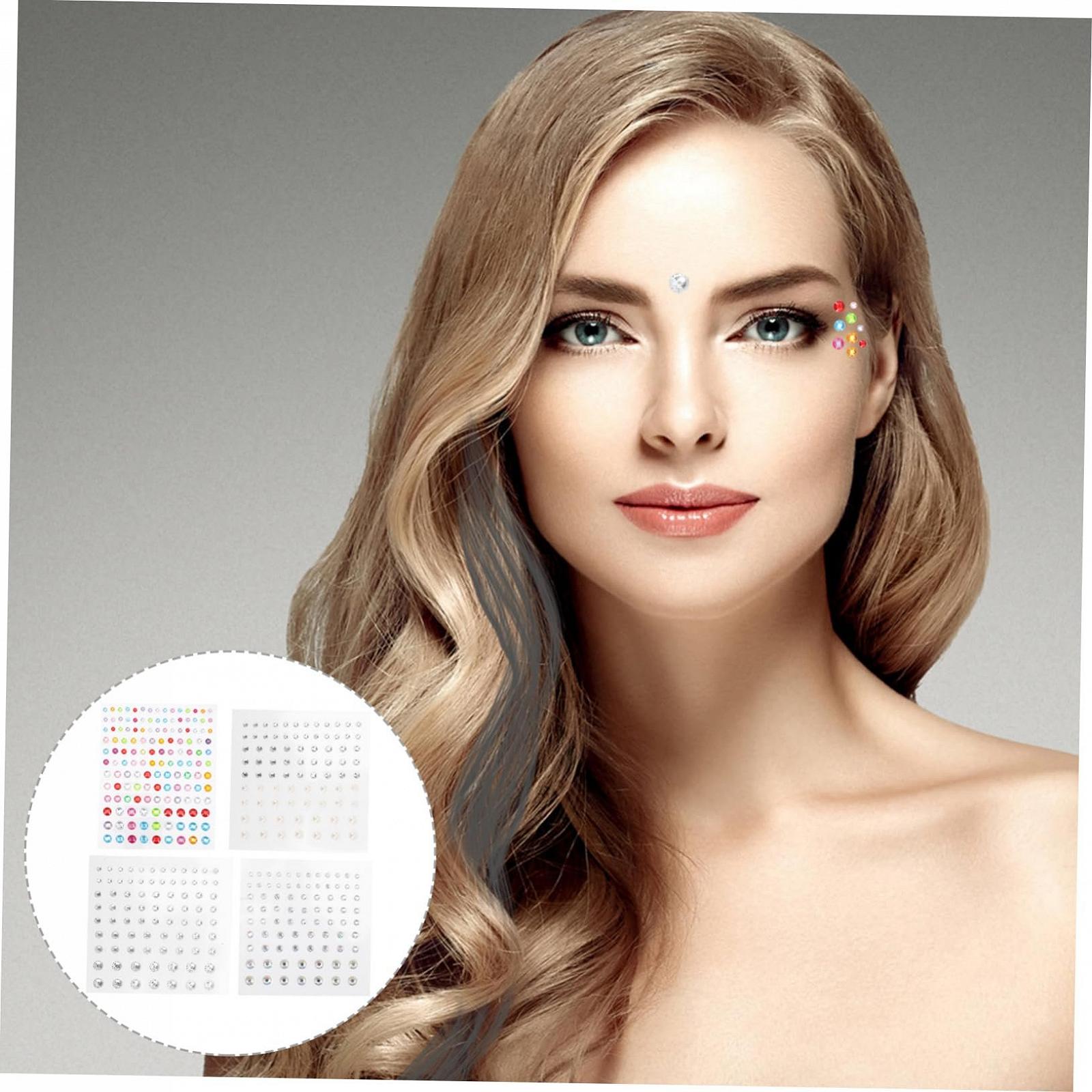 Наклейки Стразы для ногтей WOONEKY 4 набора для макияжа, яркие наклейки для бровей для вечеринки на фестивале, фото №7